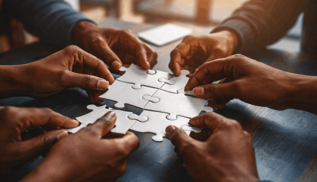 collaborative puzzle solving moment